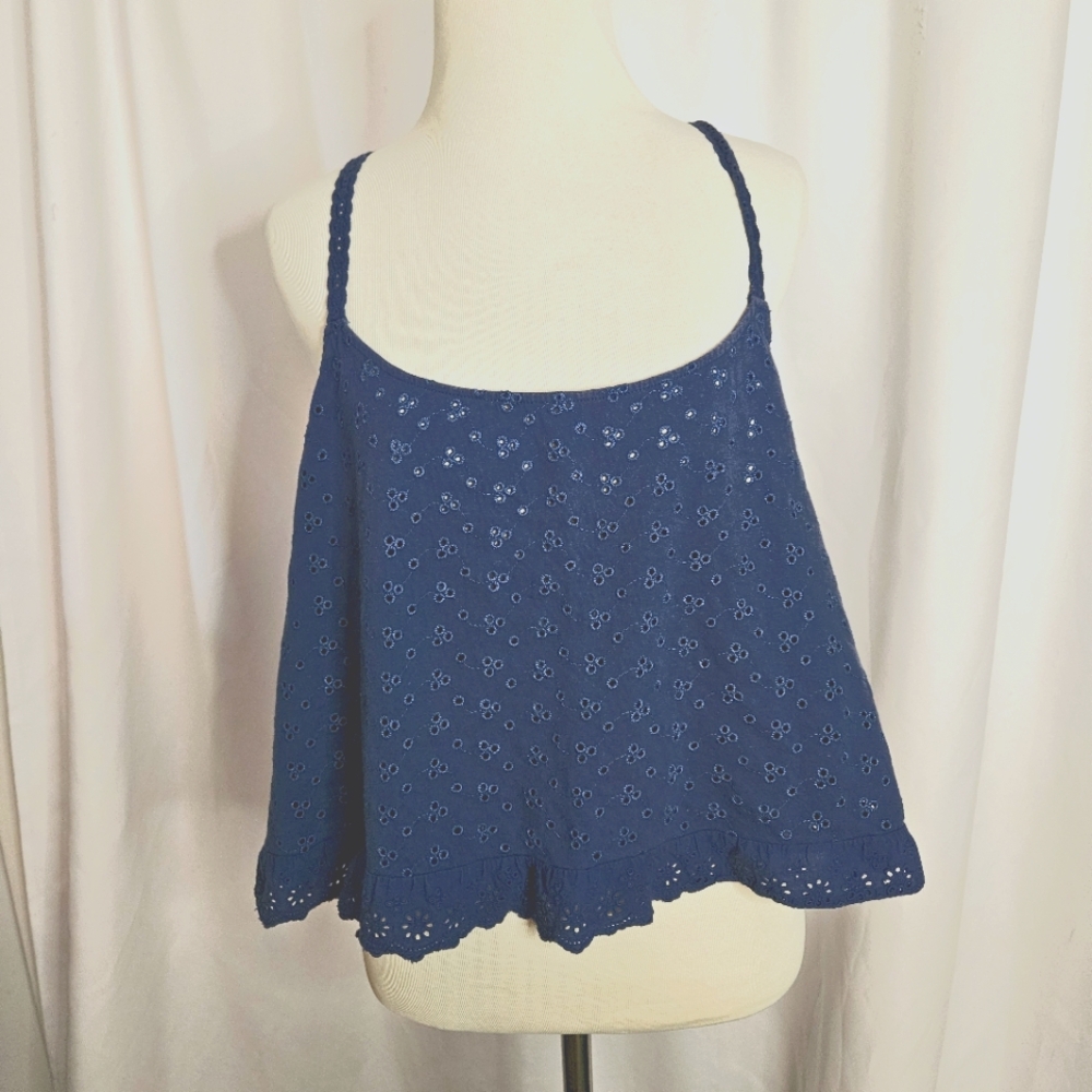 Aeropostale Eyelet Lace Strappy Tank Cornflower‎ Blue Cropped XL Ruffle Bottom